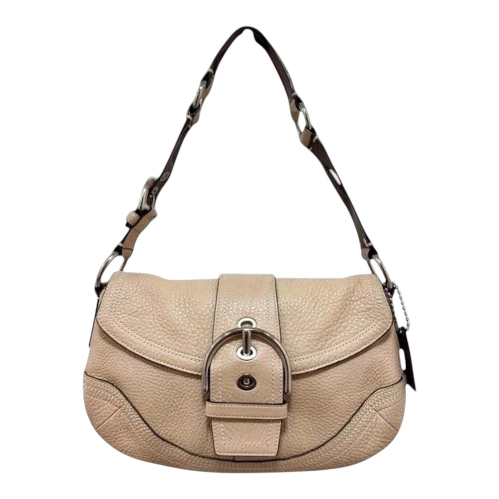 Coach Soho Large Flap Shoulder Bag Pebbled‎ Leather Beige Y2K Vintage 10723